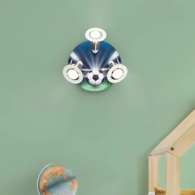 Abbildung von Elobra Deckenlampe Kinderzimmer &quot;Fußball&quot; Hochwertige Wandlampe für Jungen aus Holz mit Fußball Motiv, 30 x 20 cm Handarbeit dem Erzgebirge, Silber