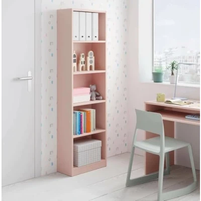 Abbildung von Dmora Buchhandlung Pomona, Hohes Bücherregal mit 5 Regalen, Büro oder Schlafzimmerregal, Modernes Regal Fächern, cm 52x25h80, Rosa