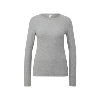 Abbildung von QS MIT Struktur Langarmshirt, Damen, Größe: Large, Grau meliert