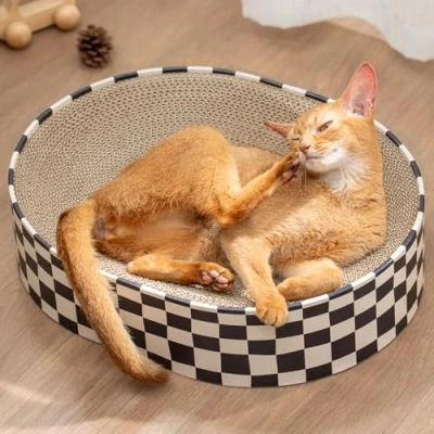 Abbildung von Conlun Kratzbretter Katze, 2 in 1 Ovales Katzenkratzbretter Schüssel Nest,Corrugated Lounge Kratzpappe für Katzen Bett, Kratzmöbel Couch&amp;Teppiche&amp;Sofas(43x33x10cm)