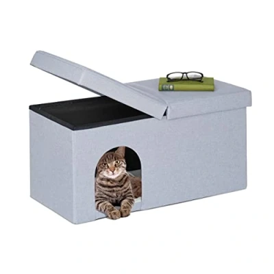 Abbildung von Relaxdays Katzenhöhle faltbar, belastbare Sitzbank, Katzenmöbel Indoor, Tierversteck, HBT: 38,5 x 74,5 37 cm, grau