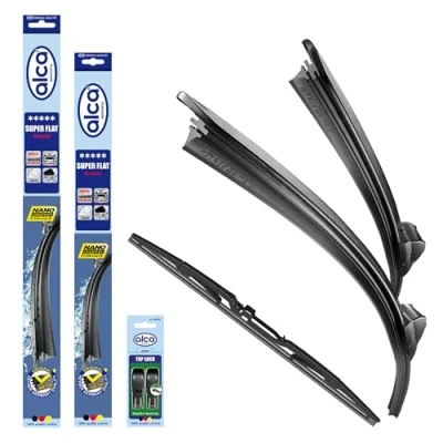 Abbildung von alca® Scheibenwischer Set mit Heckscheibenwischer passend für OPEL CORSA F/CORSA e (09.2019 10.2024) SUPER FLAT Flachbalkenwischer Front und Heckwischer
