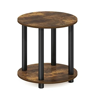 Abbildung von Furinno Turn N Tube runder Couchtisch aus Holz mit 2 Ebenen, schlichtes Design, Bernsteinkiefer