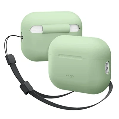 Abbildung von elago Silikonhülle Kompatibel mit Apple AirPods Pro 2. Generation Case, Inklusive Riemen, Front LED sichtbar, Unterstützt Kabelloses Aufladen (Pastellgrün)