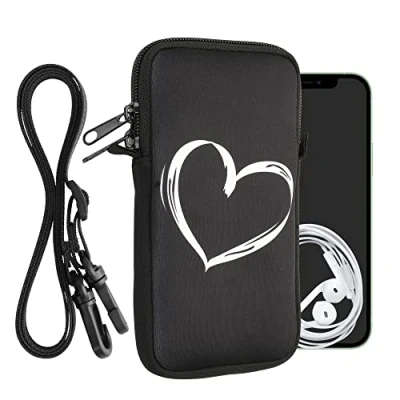 Abbildung von kwmobile Handytasche für Smartphones XL 6,7/6,8&quot; Neopren Handy Hülle Weiß Schwarz Tasche mit Kette 17,2 x 8,4 cm Innenmaße Herz Brush