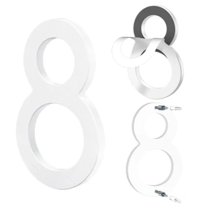 Abbildung von Yafimea Hausnummer Weiß 15cm, Hausnummernschild Groß Mdoerne Aus ABS Kunststoff in 3D Optik, Ziffer 8