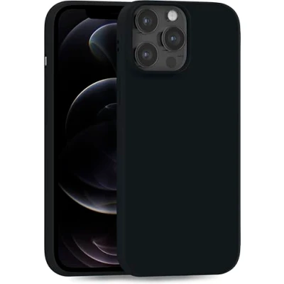 Abbildung von MyGadget Hülle kompatibel mit iPhone 12 Pro robuste Handyhülle TPU Case Slim Silikonhülle Back Cover Kratzfest Schutzhülle matt Schwarz