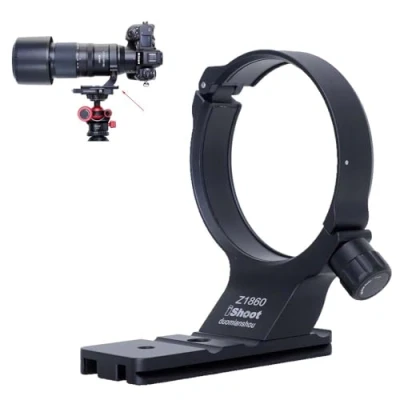 Abbildung von iShoot Objektiv Kragen Stativ Halterungsring, kompatibel mit Nikon Nikkor Z 180600 mm F5.66.3 VR, Objektivstützhalterung, Unterseite ist Arca Swiss Fit Schnellwechselplatte für Klemmkopf und