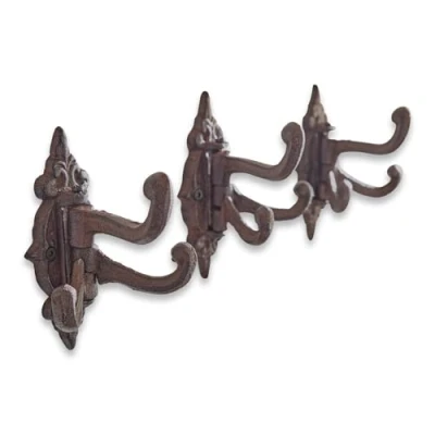 Abbildung von Loberon Haken 3er Set Gratton, Authentisches Vintage Design, Horizontal Beweglich, Dreifach Wandhaken, Garderobe, Ordnungshelfer, Gusseisen, antikbraun