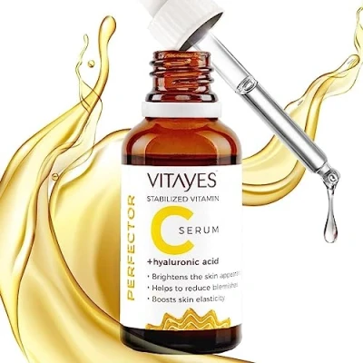 Abbildung von Vitayes hochwertiges Vitamin C Serum mit Hyaluronsäure, 30ml, hochdosiert, vegan, Augenpartie, Anti Falten/Age, gegen Pigmentflecken, Dermaroller geeignet, Bio Pflegeprodukt, ohne Plastik