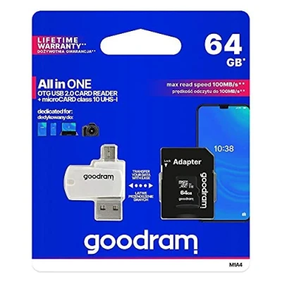 Abbildung von GOODRAM 64GB M1A4 All in One Micro Card Class 10 UHS I + Reader