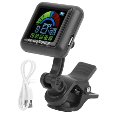 Abbildung von Gitarren Tuner Stimmgerät Gitarre Clip on USB Wiederaufladbarer Eingebauter Akku Violin Ukulelen AT 102 mit Farbbildschirm(AT Schwarz)
