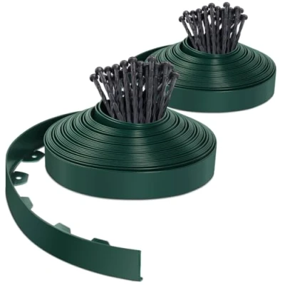 Abbildung von VOUNOT Flexible Rasenkante Kunststoff, mit 80 Erdanker, Länge 40m Höhe 5cm, Grün