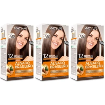 Abbildung von Kativa Brasilianisches Glättungsset, professionelle Glättungsbehandlung zu Hause, bis 12 Wochen haltbar, Keratin Glättung, 3er Pack