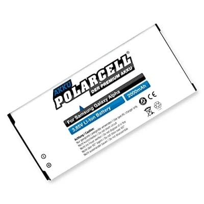 Abbildung von PolarCell Akku für Samsung Galaxy Alpha SM G850F ersetzt Original EB BG850BBC BG850BBE BG850BBU 2000mAh Starke Ersatz Batterie selektierte A+ Qualitätszellen