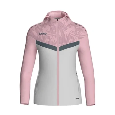 Abbildung von JAKO ICONIC Kapuzenjacke Gr. 42 Soft Grey/Dusky Pink/Anthra Light Zipper Hoodie Damen, Bequeme Sweatjacke mit Keep Dry Funktion aus 100% recyceltem Polyester