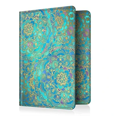 Abbildung von FINTIE Reisepass Impfpass Schutzhülle Premium Kunstleder Reisepasshülle Travel Organizer mit RFID Blockier für Kreditkarten, Ausweis, Reisedokumente Damen Herren, Jade