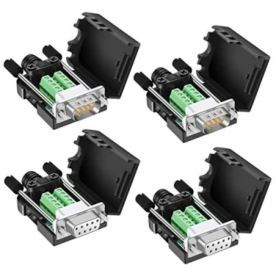 Abbildung von Dbilida DB9 Breakout Steckverbinder 2 Stecker + Buchse, Lötloser Buchse RS232 D SUB serielle Adapter 16mm dünner 9 Pin Port Klemmen Board mit Fall Lange Bolzen Endrohr