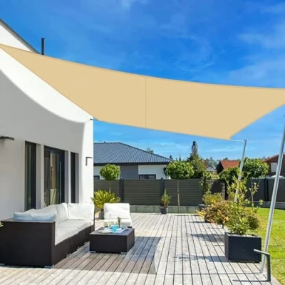 Abbildung von LOVE STORY Sonnensegel 4x6m Wasserdicht Rechteckig Sandbeige Sonnenschutz Windschutz Segel PES Polyester,95% UV Schutz für Außenbereich, Terrasse, Balkon, Garten