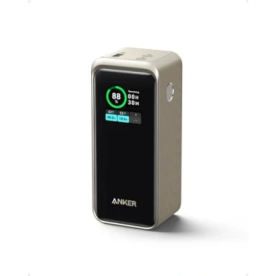 Abbildung von Anker Prime Powerbank, 20000 mAh Powerbank mit 200 W Leistung, digitales Display, 2 USB C Anschlüsse und 1 A Anschluss, kompatibel iPhone 14/13, Samsung, MacBook, Dell, mehr (Gold)