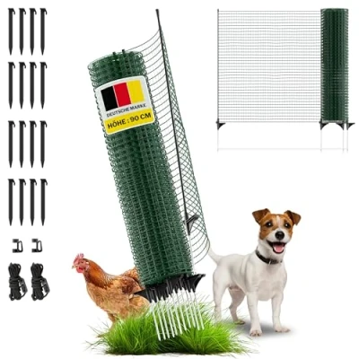 Abbildung von horizont Begrenzungszaun FIX, mobiler Zaun 15 m lang &amp; 90 cm hoch, engmaschig, 9 Pfähle, Beetschutz, Gartennetz, ideal für Camping, Hundezaun, Absperrzaun, Steckzaun