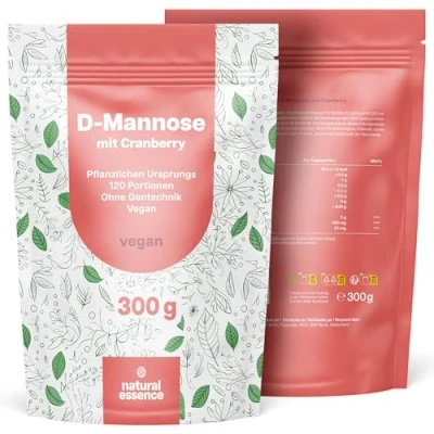 Abbildung von D Mannose Pulver mit Cranberry 300g optimal hochdosiert &amp; auflösbar in Wasser 120 Tage Vorrat, blasenentzündung vegan und Produziert Deutschland
