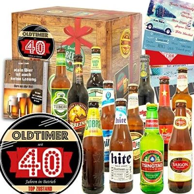 Abbildung von Oldtimer 40 + 12 Biersorten aus der Welt Süßigkeitenset zum 40.