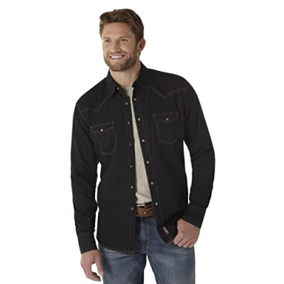 Abbildung von Wrangler Herren Retro Zwei taschen langarm shirt mit Druckknopfverschluss Hemd, Schwarz, L