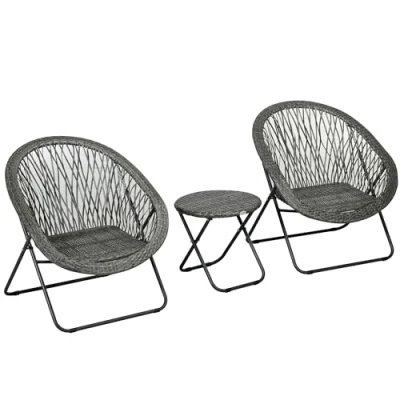 Abbildung von Outsunny Gartenmöbel Set 3 TLG., Klappbar Gartengarnitur mit Couchtisch, 2 Stühlen, Balkonmöbel Kissen, Gartensitzgruppe für Balkon, Terrasse, Grau