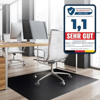 Abbildung von KARAT Bodenschutzmatte für Hartböden Neo Fußbodenschutz Schutzmatte Bürostuhl Parkett Laminat Bodenmatte Stärke: 1,5 mm (Schwarz, 90 x 50 cm)
