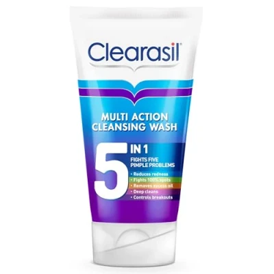 Abbildung von Clearasil Gesichtsreiniger, 5 in 1, 150 ml, Akne Salicylsäure Reiniger, Mitesser, Anti Rötungen, reinigt die Haut, reduziert Pickel, Fleckenbehandlungen, Hautpflege