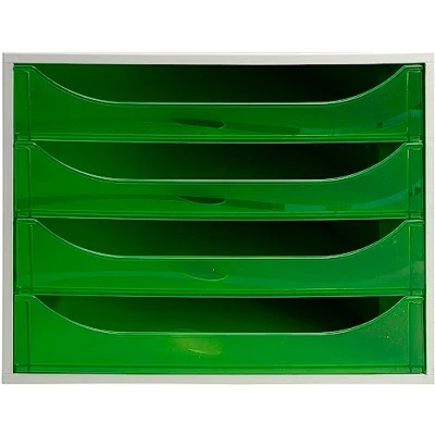 Abbildung von Exacompta 228697D Ablagebox Linicolor mit 4 Schubladen für DIN A4+ Dokumente. Ecobox hoher Kapazität mehr Platz auf dem Schreibtisch Big Box GrauApfelgrün