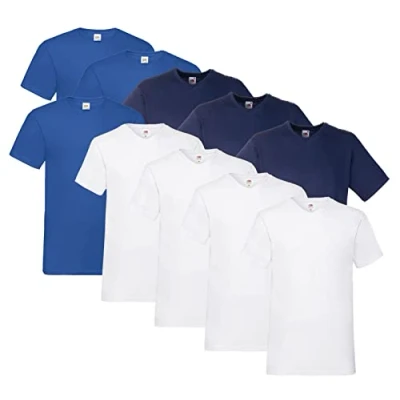 Abbildung von Fruit of the Loom Herren V Neck Valueweight T Shirt (10er Pack) (XXL, 4X Weiss, 3X Royal, Navy + 1 HLKauf Block)