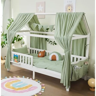 Abbildung von Alavya Home® Hausbett BUCHE CLOUD BESTSELLER! (SET Kinderbett 80x160, inklusive Matratze 80x160 Buchablage Rausfallschutz und Lattenrost), 80x160cm für Mädchen Jungen aus Massiv Buchenholz