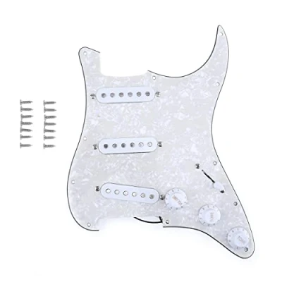Abbildung von Musiclily SSS Loaded Prewired Pickguard ST Gitarre Vorverdrahtetes Schlagbrett mit Single Coil Tonabnehmer Set für Fender American/Mexican Strat E Gitarre,4 lagig White Pearl