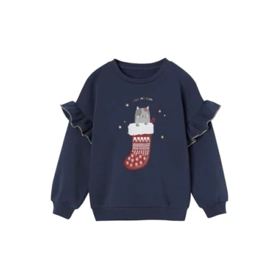 Abbildung von Vertbaudet Mädchen Sweatshirt mit Glitzerkatze und Recycling Polyester Marine 146/152