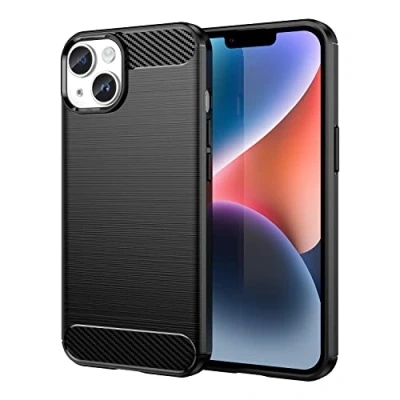 Abbildung von Cadorabo Hülle kompatibel mit Apple iPhone 14 Schutzhülle TPU Silikon Case Karbon Optik Slim Kratzfest Weiche Gummi Rundumschutz für in Schwarz