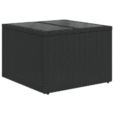 Abbildung von vidaXL Gartentisch mit Glasplatte Schwarz 55x55x37 cm Poly Rattan (1 St)