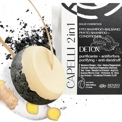 Abbildung von Senso Naturale Shampoo und Conditioner Festes Detox, Antischuppen Reinigung für Fettiges Haar mit Holzkohle, Ingwer Kokosnussöl, 100% Natürlich Biologisch,ph 4,5 5,0 (2 in 1)