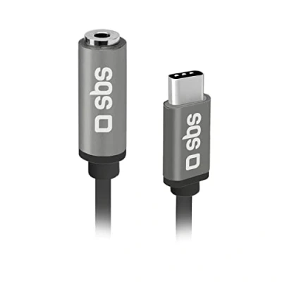 Abbildung von SBS Audio Adapter 3,5 mm Klinke auf USB C, Metallstecker, für Smartphones, Ohrhörer, Kopfhörer, Hi Fi Anlagen, Lautsprecher, 15 cm langes Textilkabel Musik und Anrufe
