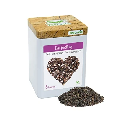 Abbildung von TEALAVIE Schwarztee lose Darjeeling First flush FTGFOP1 frisch, aromatisch 100g Dose loser Schwarzer Tee