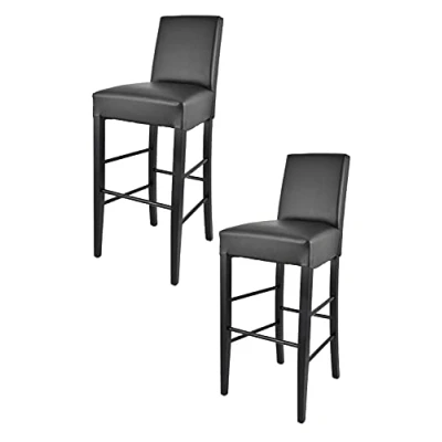 Abbildung von t m c s Tommychairs 2er Set Moderne Barhocker Luisa, robuste Struktur aus lackiertem Buchenholz Farbe Schwarz, gepolstert und mit Kunstleder in der Schwarz bezogen