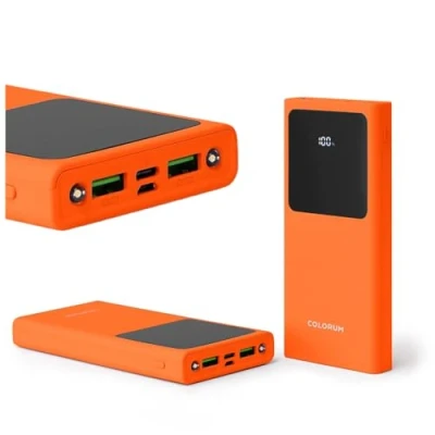 Abbildung von FOREVER Colorum Power Bank 10000mAh Orange Tragbarer Externer Handy Akku mit USB C oder microUSB Powerbank Display LED Gleichzeitiges Laden von Zwei Geräten Dioden