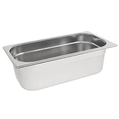 Abbildung von Vogue Gastronorm Pfanne 1/3, Edelstahltablett, Tiefe: 100 mm, Fassungsvermögen: 3,7 Liter, Behälter für heiße und kalte Speisen, Bain Marie geeignet, Deckel separat erhältlich, K933