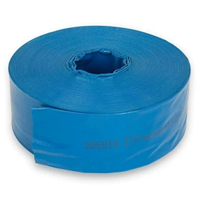 Abbildung von EBERTH 3&quot; Flachschlauch Gartenschlauch für Pumpen in 40m Länge, 3 Zoll, 76mm Durchmesser, flexibel, widerstandsfähiges PVC, Industrieschlauch, Wasserschlauch zur Bewässerung, blau
