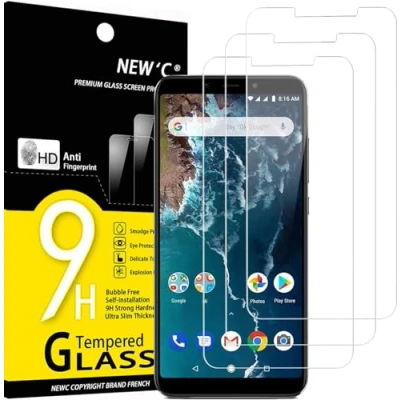 Abbildung von NEW&#039;C 3 Stück, Panzer Schutz Glas für Xiaomi Mi A2, 6X, Frei von Kratzern, 9H Härte, HD Displayschutzfolie, 0.33mm Ultra klar, Ultrabeständig