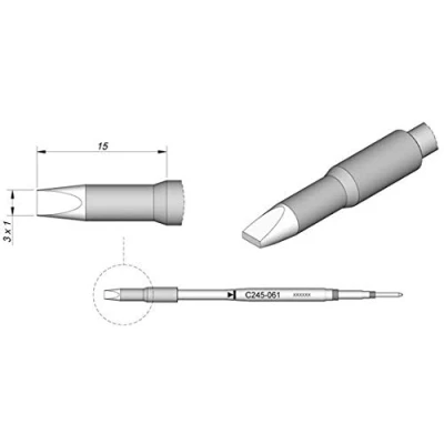 Abbildung von JBC Lötspitze Serie C245 Meißelform, C245061/3,0 x 1,0 mm, gerade C245061 (Lötkartusche 2045 2245 Loetkartusche Loetspitze Lötpatrone Loetpatrone Meißelspitze bleifrei)