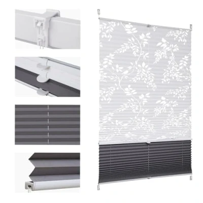 Abbildung von Sekey Plissee Doppelplissee Day+Night Verdunkelung ohne Bohren verspannt Lichtschutz Klemmfix Lichtdurchlässig Ausbrenner Muster 55x120cm Druck &amp; Grau