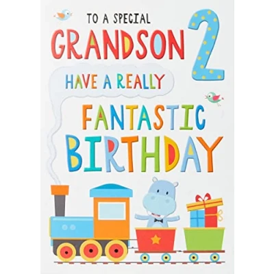 Abbildung von Regal Publishing Juvenile Geburtstagskarte zum 2. Geburtstag, Enkelsohn, 22,9 x 15,2 cm, Grau/Blau/Rot/Gold