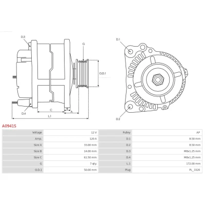 Abbildung von AS PL A0941S Lichtmaschine 12V 120A